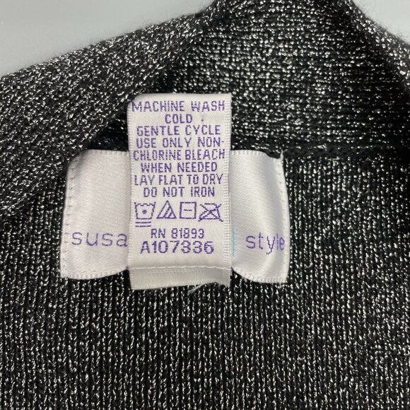Susan Graver Style Cardigan Sweater Tunic Open Front Black Silver Metallic 3X - Picture 5 of 8